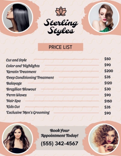 Hair Salon Price List  czv96v5pp2  Side 1 Image