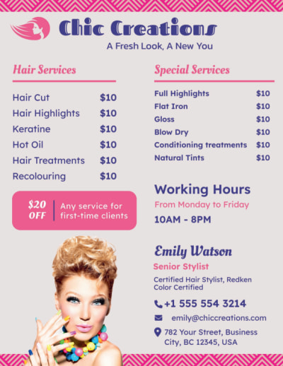 Hair Salon Price List  mdtu5ovuz8  Side 1 Image