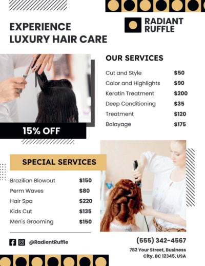 Hair Salon Price List  vakxk754ix  Side 1 Image