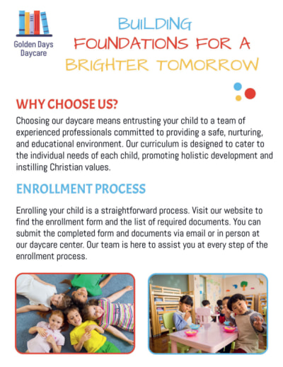 Now Enrolling Daycare  e0io2r4w8y  Side 1 Image