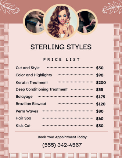 Price List Hair Salon  arm7vbq8kf  Side 1 Image