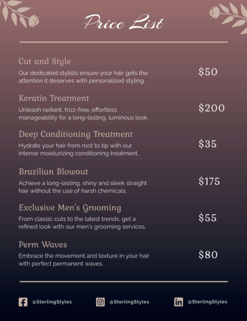 Price List Hair Salon  jpps4p03qa  Side 2 Image
