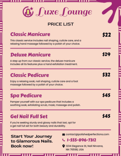 Price List Nail Salon  hglypo2bpz  Side 1 Image