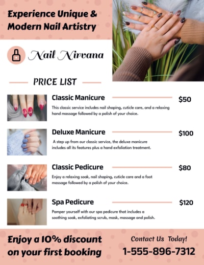 Price List Nail Salon  ltl4043qlw  Side 1 Image